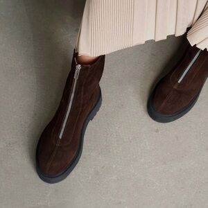 Flattered Alma Suede Brown Zip Boot